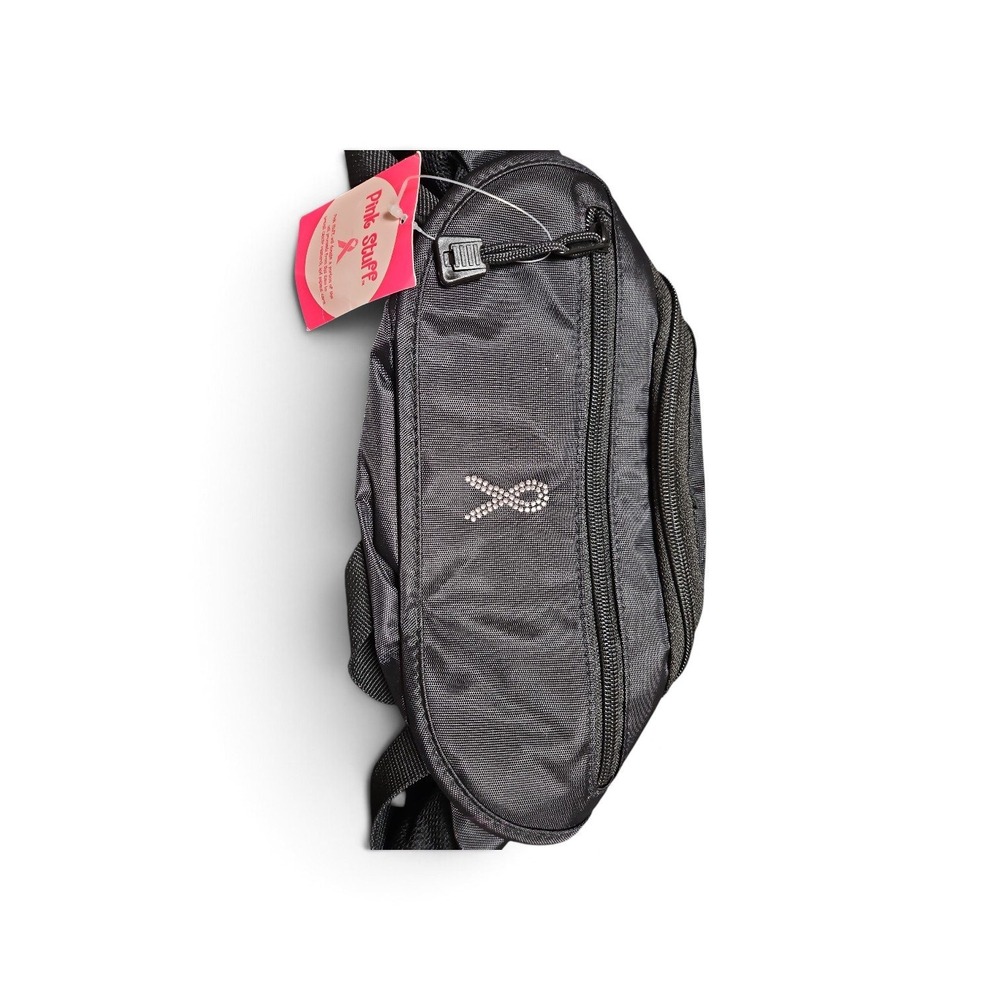 Pink Stuff Breast Cancer Awareness Fanny Pack Black Rhinestone Ribbon Waist Bag
